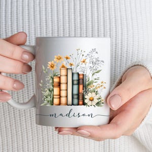 Personalized Book Mug, Custom Book Lover Mug, Cottagecore Reading Mug, Bookish Coffee Cup, Teacher Gift, Cozy Bookworm Mug for Readers
