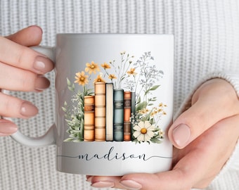 Personalized Book Mug, Custom Book Lover Mug, Cottagecore Reading Mug, Bookish Coffee Cup, Teacher Gift, Cozy Bookworm Mug for Readers