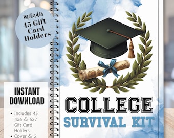 College Gift Card Book, College Survival Kit, First Year College Gift Card Photo Album Gift Printable Graduation Gift Card Bundle for Grad