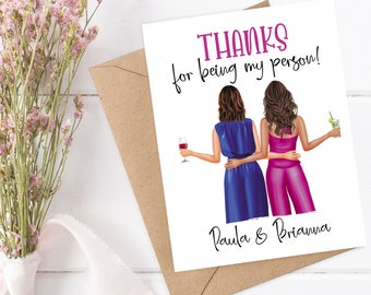 Personalized Thank You Card for Best Friend - Thanks for Being My Person Custom Friend Thank You Card for Best Friend Appreciation Card