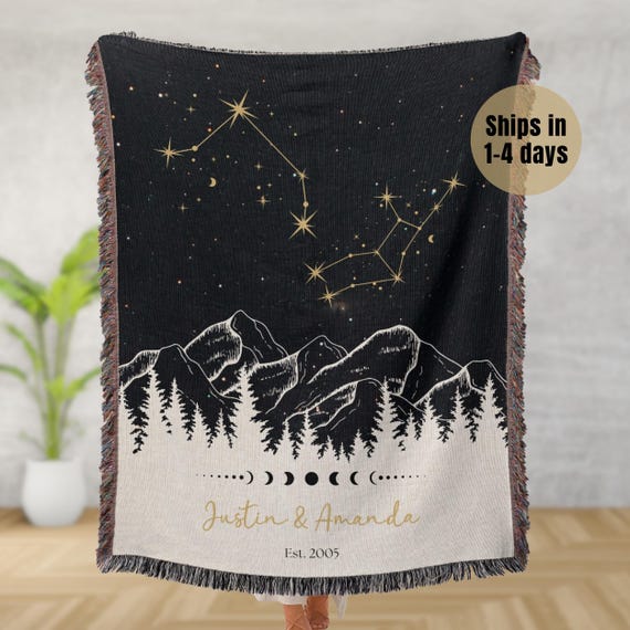 Personalized Constellation Tapestry Custom Zodiac Blanket Anniversary Gift Night Sky Woven Throw Celestial Wedding Gift Horoscope Astrology
