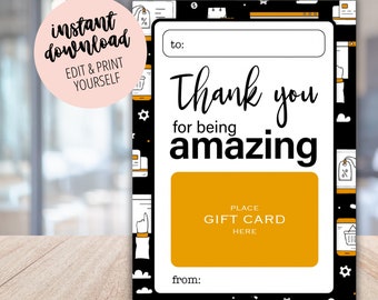 Printable Gift Card Holder, Thank You Teacher Appreciation Instant Download, Thank You for Being Amazing Amazon Gift Card Holder, Coworker