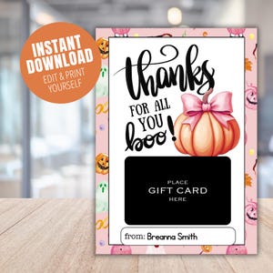Porte-cartes d'Halloween imprimable Merci pour tout ce que vous huez, professeur appréciation Modifiable citrouille mignonne Design café cadeau téléchargement immédiat