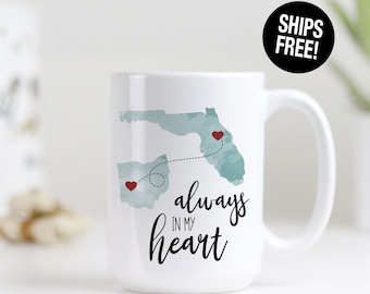 Always in my Heart Long Distance Mug Miss You Mug for Relationships Moving Away Gift for Long Distance Friendship, Going Away to College Mug