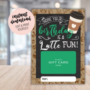 Druckbare Kaffee Geschenk Kartenhalter für Geburtstage, Instant Download Kaffee Kartenhalter, Lehrer Mitarbeiter Geburtstagsgeschenk Geburtstagskarte druckbar