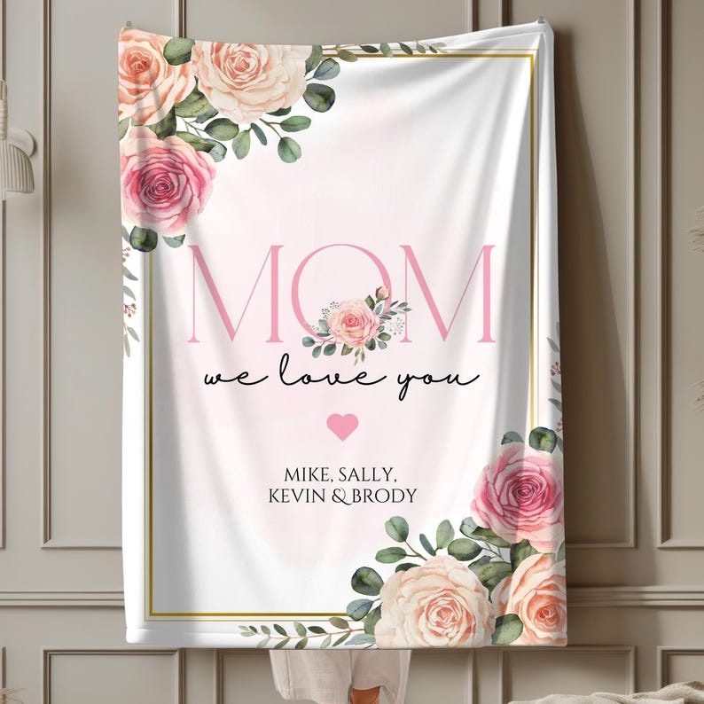 Personalized Gift for Mom Custom Floral Throw Blanket Woven Name