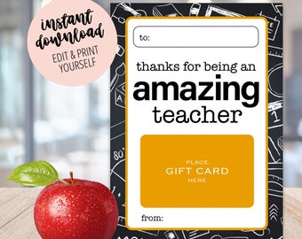 Teacher Appreciation Gift Card Holder, Amazing Teacher Printable (Digital Download)