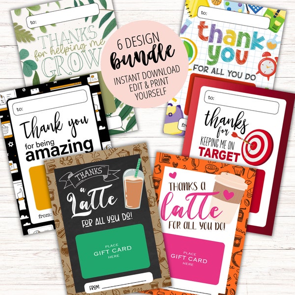 Teacher Appreciation Printable Gift Card Holder, Teacher Thank You Card Bundle, End-of-Year Teacher Gift, Birthday Holidays Instant Download