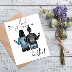 Personalized BESTIE Card, Funny Friend Birthday Card, Custom BEST friend Mom Card So Glad You&#39;re My Bestie Friendship Card for sister