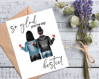 Personalized BESTIE Card, Funny Friend Birthday Card, Custom BEST friend Mom Card So Glad You're My Bestie Friendship Card for sister