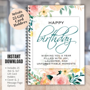 Album photo avec porte-cartes cadeau d'anniversaire, cadeau de fête des mères pour maman, kit de survie pour anniversaire, livre de cartes cadeau imprimable pour elle, cadeau pour fille
