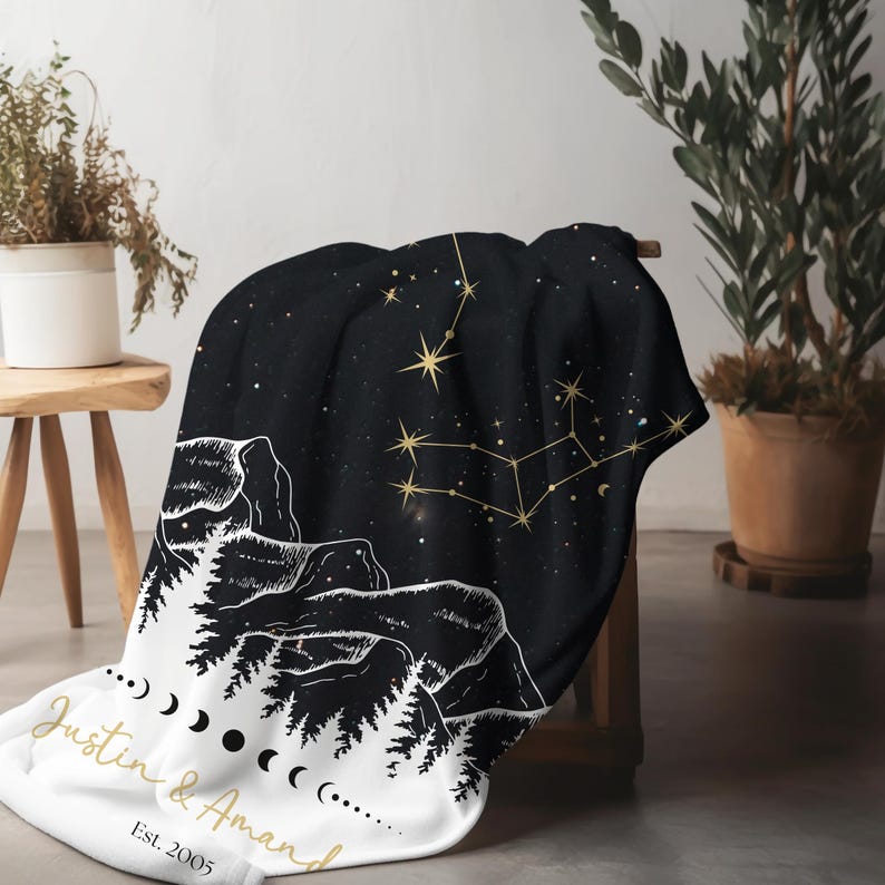 Personalized Constellation Tapestry Custom Zodiac Blanket Anniversary Gift Night Sky Woven Throw Celestial Wedding Gift Horoscope Astrology image 6