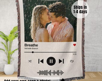 Custom Photo & Favorite Song Blanket, Personalized Music Blanket, Picture Woven Throw, Wedding Gift, Anniversary Gift Custom Couples Blanket