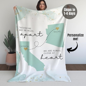 Custom State to State Blanket Gift for Long Distance Relationship Mom Daughter Best Friend Moving Away College, Miss You Personalized Gift