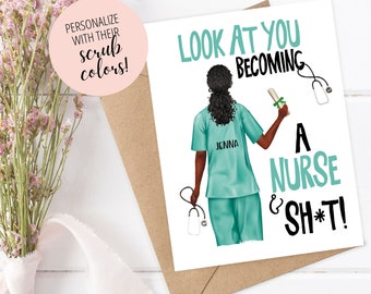 Personalized Nurse Graduation Card for Nurse and Shit Card for Nursing Degree Grad Congratulations Nurse Midwife Personalized Nursing Degree