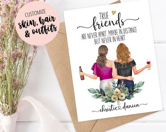 Custom Best Friend Card, True Friends are Never Apart, Best Friend Long Distance Friendship, Best Friend Portrait, Birthday Card for Bestie