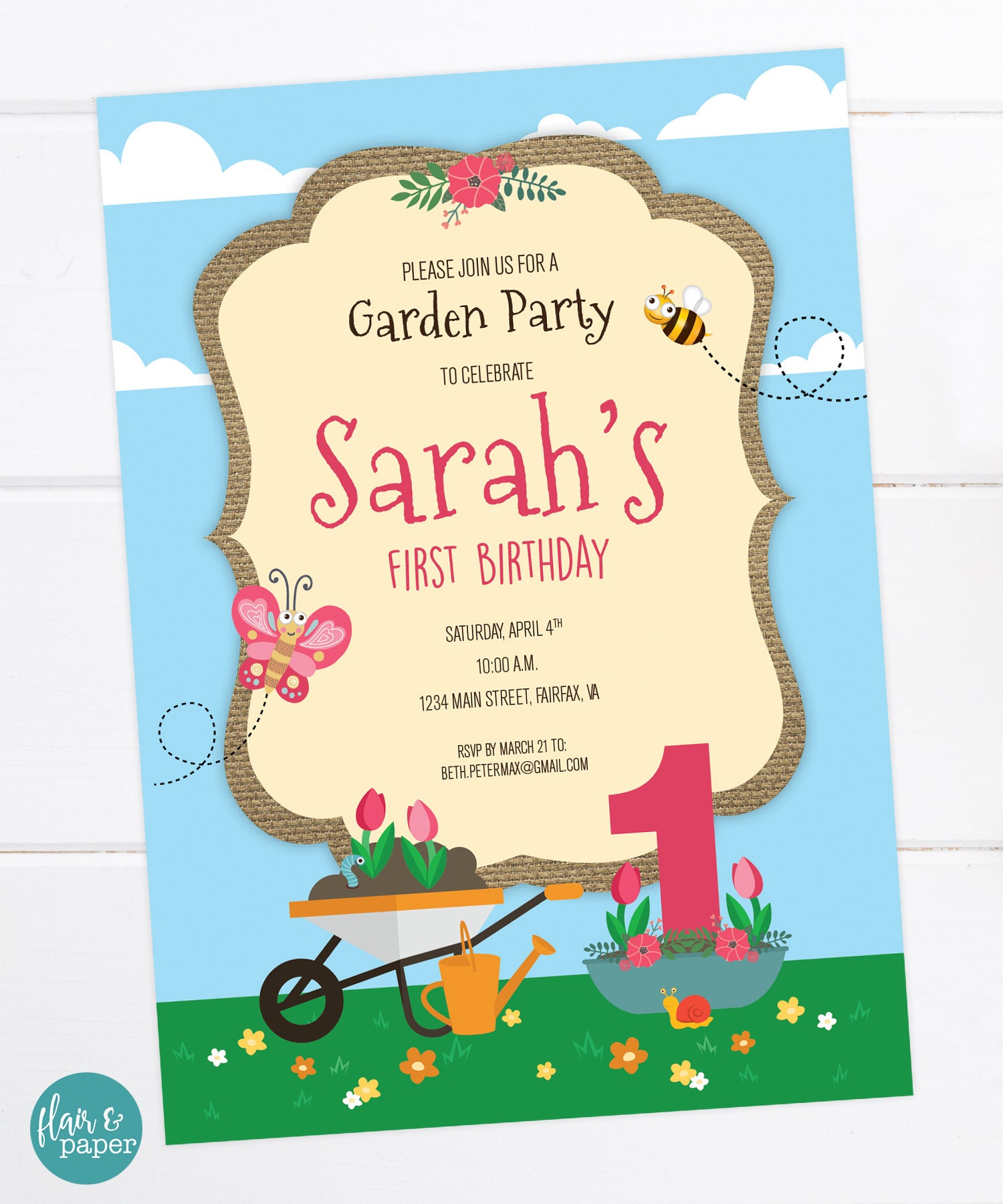 Spring Garden Birthday Invitations Garden Party Spring Etsy