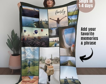 Personalized Photo Blanket with Text Custom Photo Blanket Personalized Collage Minky Sherpa Throw Family Christmas Gift Personalized Gift