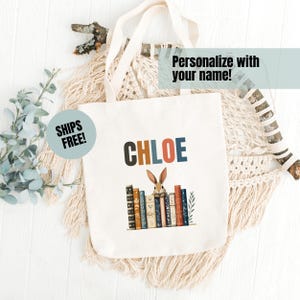 Personalized Book Tote, Custom Book Lover Bag Customized Library Bag, Book Bag for Teachers & Kids Bookworm Library Tote Customized Bookish