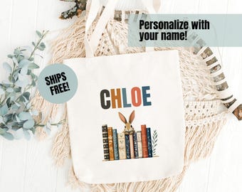Personalized Book Tote, Custom Book Lover Bag Customized Library Bag, Book Bag for Teachers & Kids Bookworm Library Tote Customized Bookish