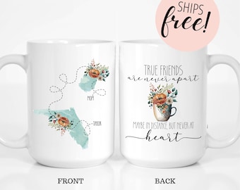 Coffee Mug Gift True Friends Never Apart Mug Long Distance Gift Custom State To State Mug Best Friend Gift Going Away Gift Best Friend Mug