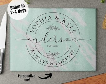 Personalized Family Name Glass Cutting Board, Custom Charcuterie Board, Wedding Gift, Housewarming Gift, Anniversary Gift, Personalized Gift