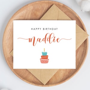Personalized Birthday Card, Custom Name Greeting, Minimalist Design, Friend or Sister Birthday, Unique Custom Birthday Card for Her