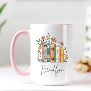 Personalized Floral Books Mug, Custom Bookshelf Favorite Book Titles Librarian Gift for Book Lovers Custom Book Mug Bookworm Gift for Reader