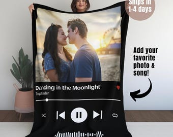 Custom Photo & Favorite Song Blanket Personalized Music Blanket, Picture Minky Blanket Wedding Gift, Anniversary Gift Custom Couples Blanket