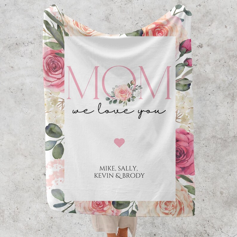 Personalized Gift for Mom Custom Floral Throw Blanket Woven Name