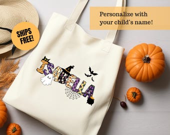 Custom Retro Halloween Tote Bag Custom Halloween Canvas Tote Bag Personalized Halloween Trick-or-Treat Bag for Kids Halloween Halloween Gift