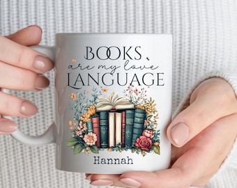 Books Are My Love Language Mug Personalized Book Lover Mug Cottagecore Reading Cup Teacher Gift Cozy Bookworm Coffee Mug for Readers