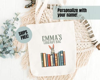 Personalized Book Bag, Custom Book Lover Tote Customized Library Bag, Book Bag for Teachers & Kids Bookworm Library Tote Customized Bookish
