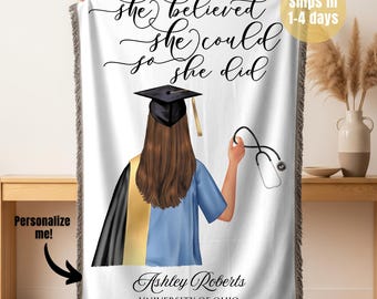 Personalized RN Nurse Gift She Believed She Could Custom Blanket Nurse Graduation Gift Custom Inspirational Nurse Blanket for Her Nurse Life