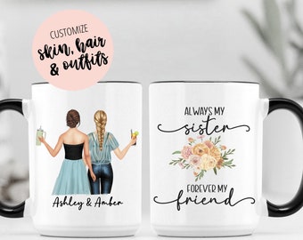 Always My Sister Forever My Friend Coffee Mug, Sister Friend Gift, Custom Sister Mug, Best Friend Gift, Personalized Sister Birthday Gift