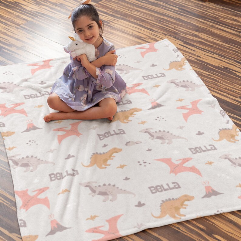 Personalized Dinosaur Kids Blanket Custom Name Blanket for Boys & Girls