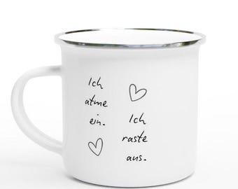 Taza esmaltada divertida con dicho, inspiro, descanso, idea de regalo para colegas, taza de camping divertida, dicho divertido, taza de café
