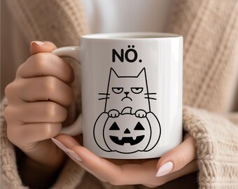 Nö Halloween Katze Tasse, Lustige Kürbis Katze, Grumpy Cat Halloween Mug, Perfektes Geschenk für Katzenfreunde und Herbstfans