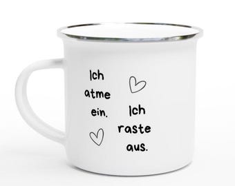 Taza esmaltada divertida con dicho: Inspiro, descanso, idea de regalo para colegas, taza de camping divertida, dicho divertido, taza de oficina