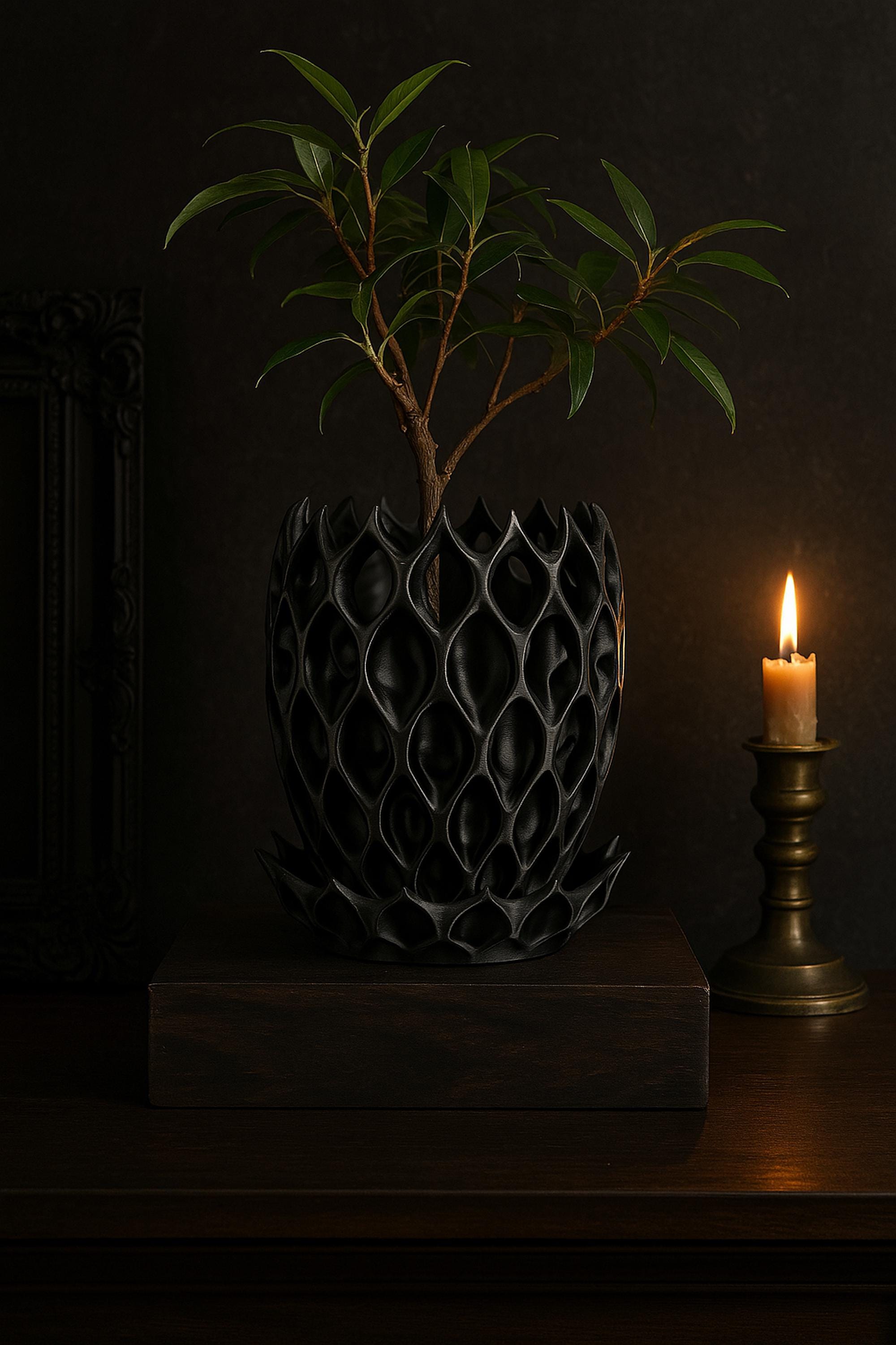 Gothic Rectangular Pot Gothic Planter - Sculpted Black Pot for Indoor Plants - Modern Gift for ...