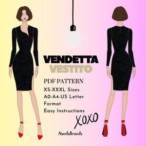 Patrón digital para vestido Vendetta Vestito, elegante, para mujer y niña – Archivos PDF (A0, A4, Carta) con instrucciones sencillas