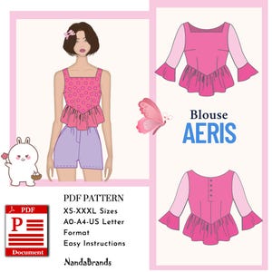Molde de Costura em PDF para Blusa Aeris - Feminina (XS-XXXL) A0/A4/CartaEUA - Guia para Iniciantes