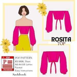 Molde de Costura em PDF para Blusa Rosita - Feminina (XS-XXXL) A0/A4/CartaEUA - Guia para Iniciantes