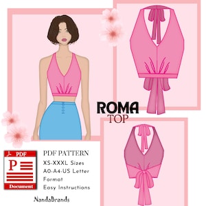 Patrón de costura en PDF para top Roma - Top digital para mujer (XS-XXXL) A0/A4/Carta - Guía fácil para principiantes
