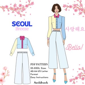 Patrón digital en PDF para costura del elegante conjunto Brisa de Seúl para mujer y niña de moda coreana