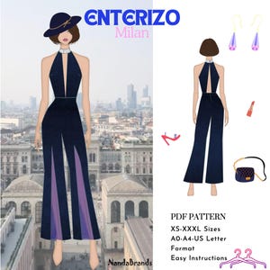 Patrón Digital Enterizo Milan para Mujer - Elegante - Archivos PDF (A0-A4 y Carta) - Principiante