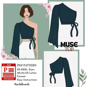 Patrón de costura en PDF para top Muse - Top digital para mujer (XS-XXXL) A0/A4/USLetter - Guía fácil para principiantes
