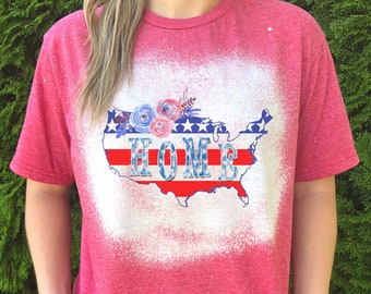 Bleached Out Tee - America USA Home - Fourth of July Tee