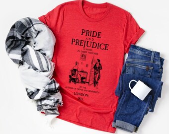 Pride and Prejudice Jane Austen Novel Cover Tee - Jane Austen Fans or Book Club