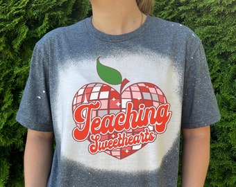 Bleached Out Teacher Tee - Teaching Sweethearts Valentine's Day - Retro Design